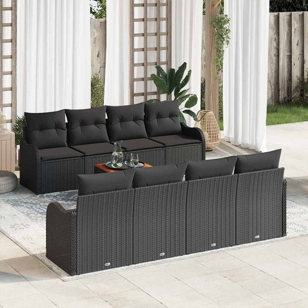 Ensemble de canapé de jardin avec coussin 9 pcs Noir polyrotin