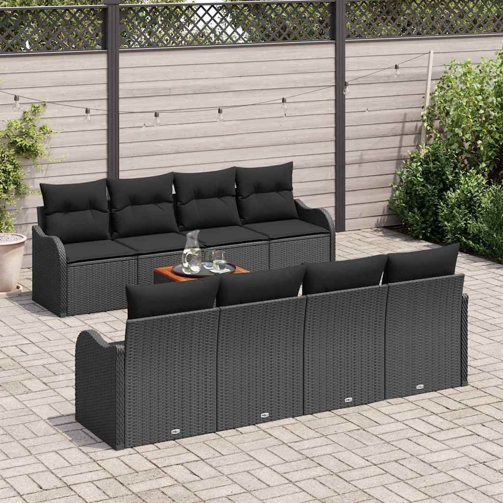Ensemble de canapé de jardin avec coussin 9 pcs Noir polyrotin