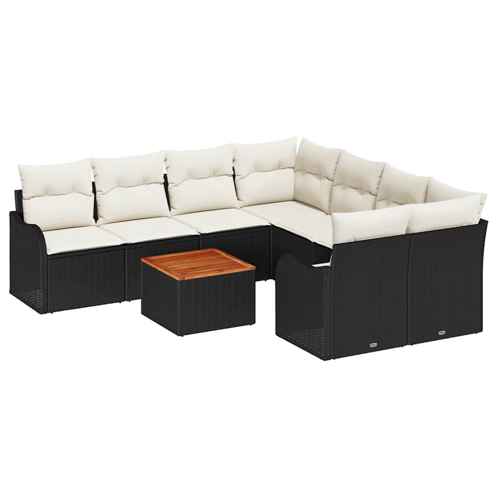 Ensemble de canapé de jardin avec coussin 9 pcs Noir polyrotin
