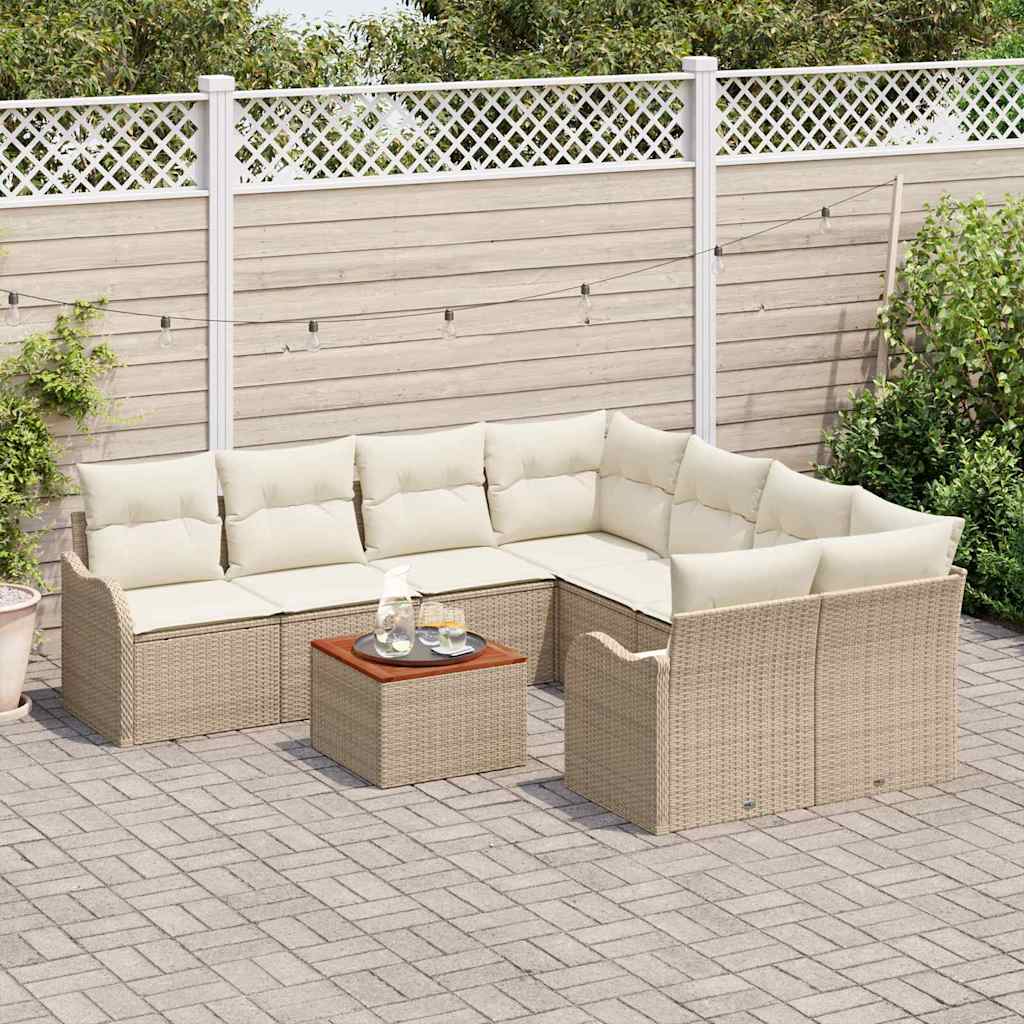Ensemble de canapé de jardin avec coussin 9 pcs Beige polyrotin