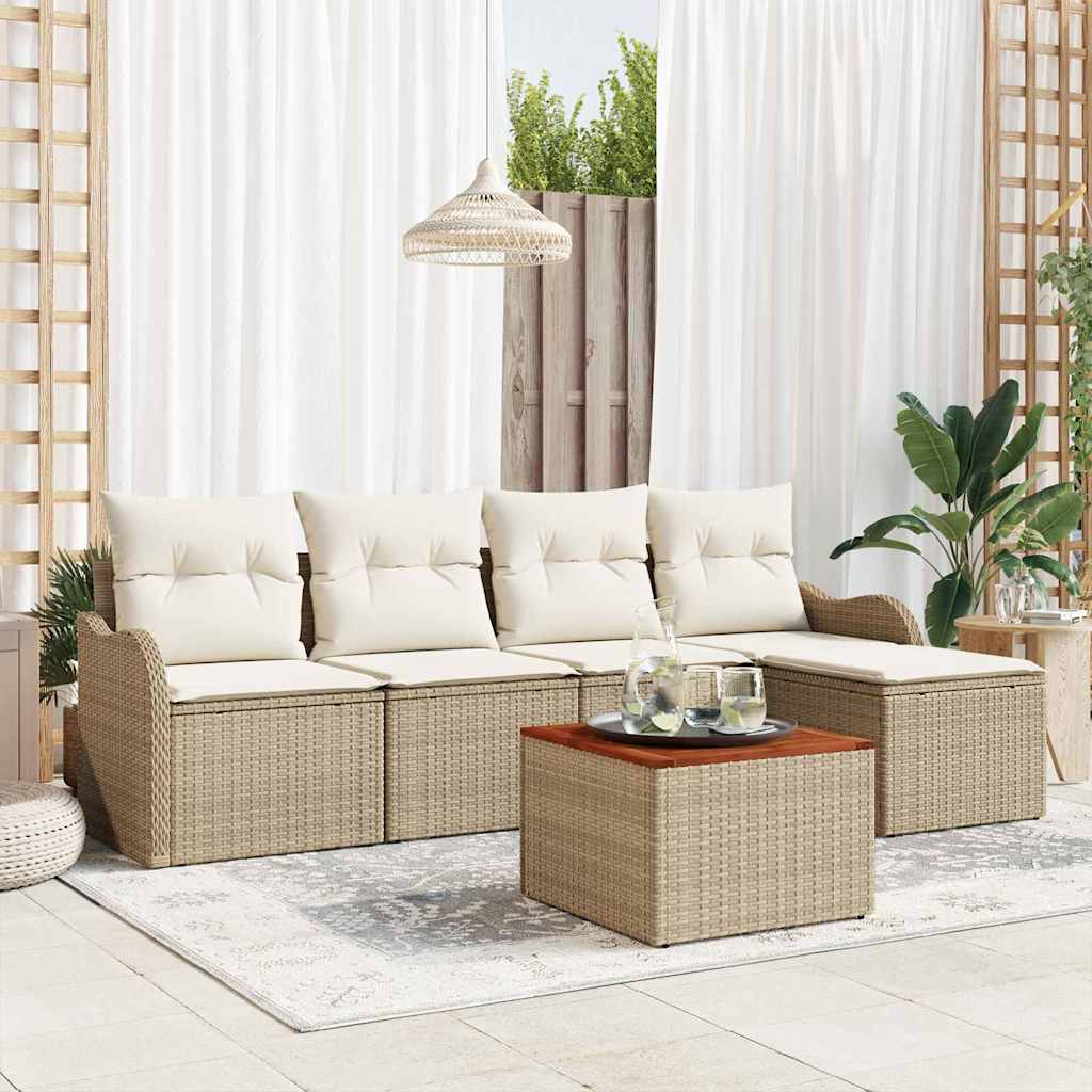 Ensemble de canapé de jardin avec coussin 6 pcs Beige polyrotin