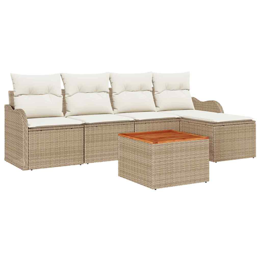 Ensemble de canapé de jardin avec coussin 6 pcs Beige polyrotin