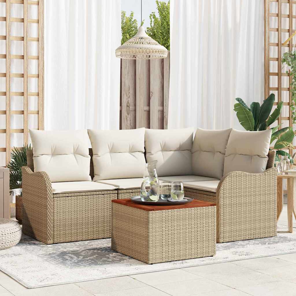 Ensemble de canapé de jardin avec coussin 5 pcs Beige polyrotin