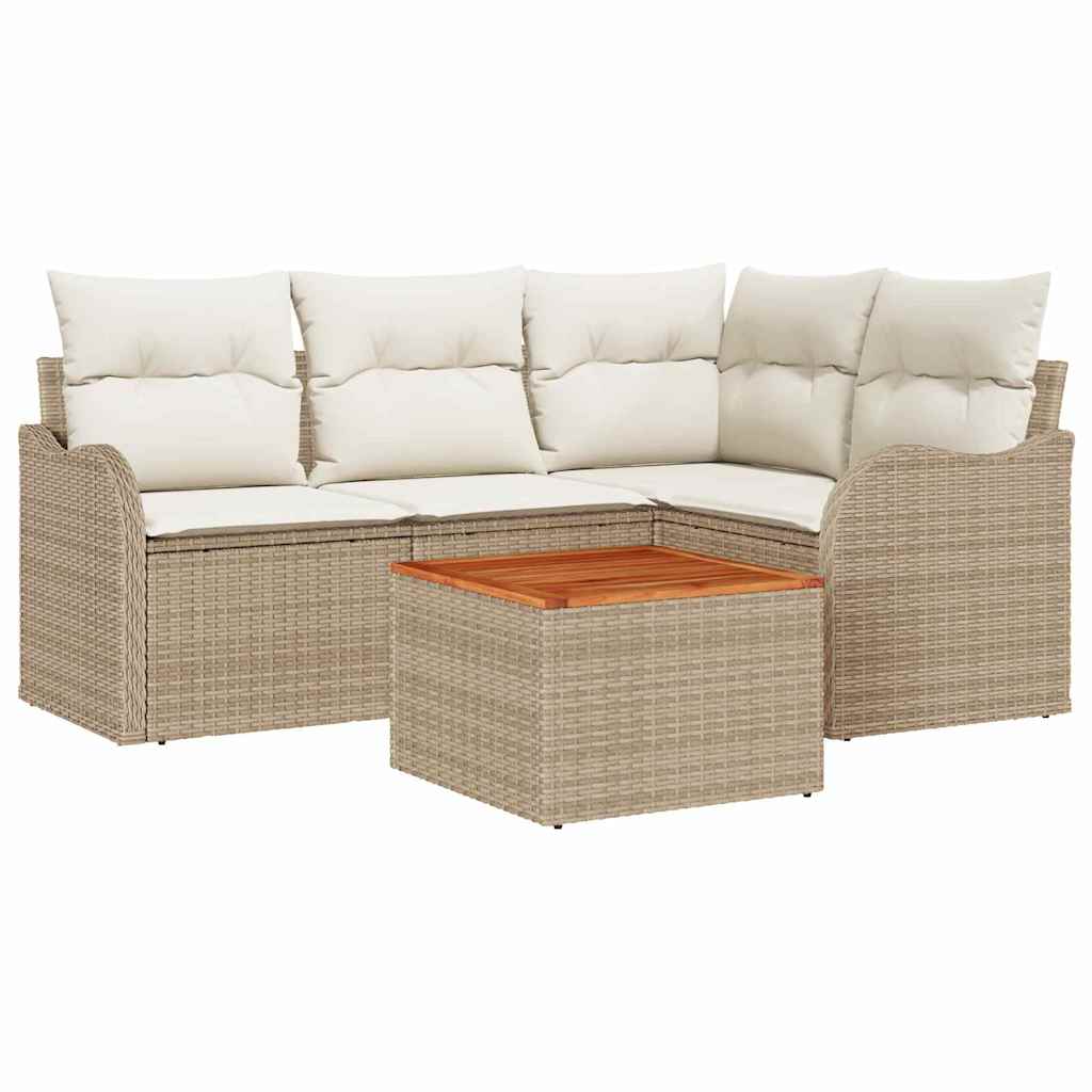 Ensemble de canapé de jardin avec coussin 5 pcs Beige polyrotin