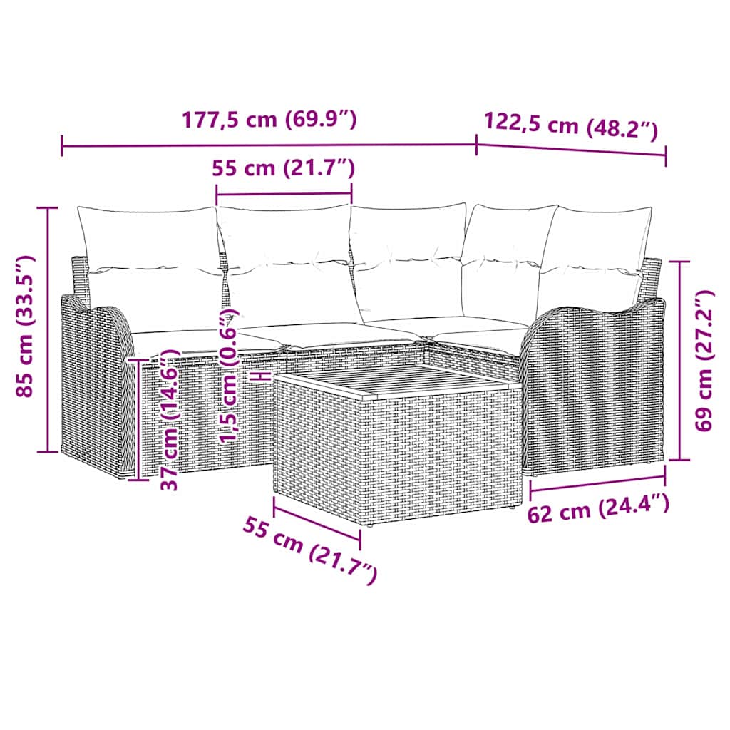 Ensemble de canapé de jardin avec coussin 5 pcs Noir polyrotin