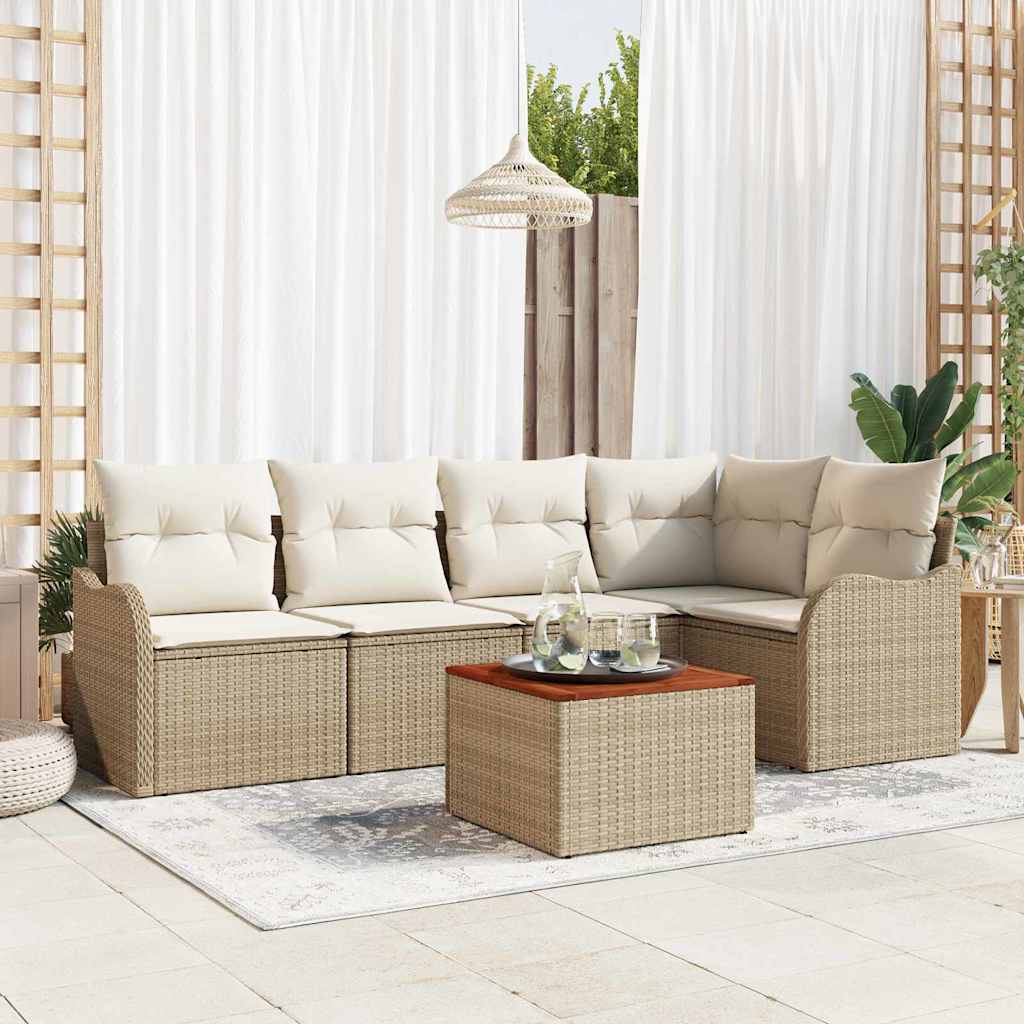 Ensemble de canapé de jardin avec coussin 6 pcs Beige polyrotin