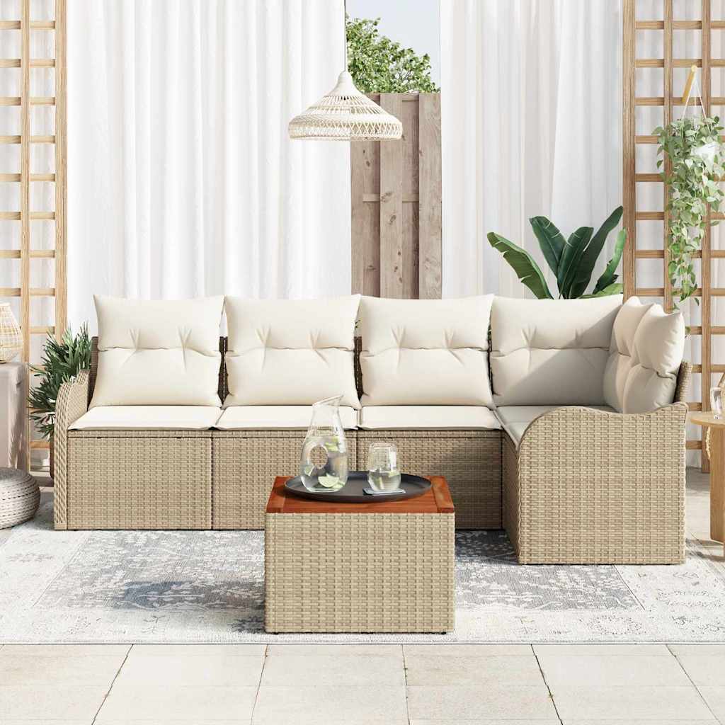 Ensemble de canapé de jardin avec coussin 6 pcs Beige polyrotin