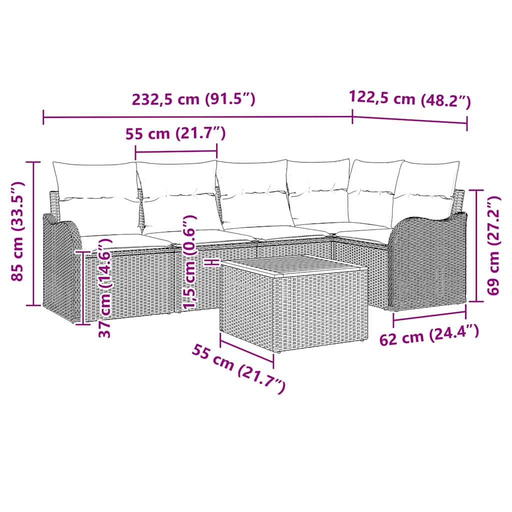 Ensemble de canapé de jardin avec coussin 6 pcs Beige polyrotin