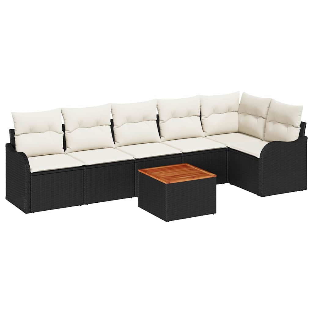 Ensemble de canapé de jardin avec coussin 7 pcs Noir polyrotin