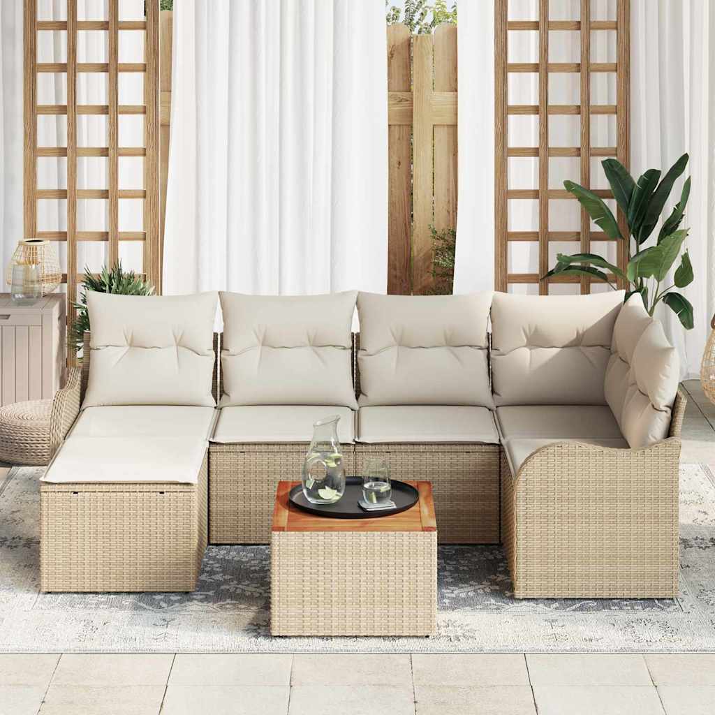 Ensemble de canapé de jardin avec coussin 7 pcs Beige polyrotin