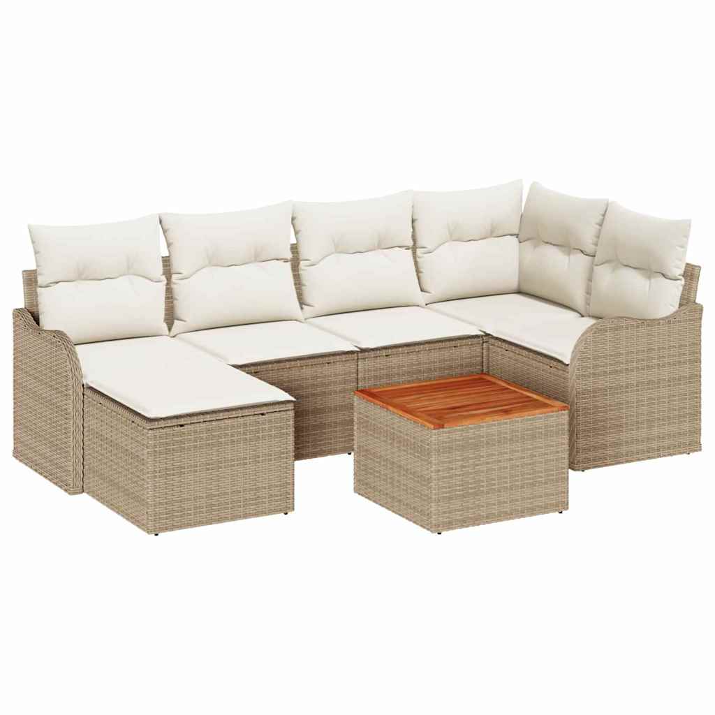 Ensemble de canapé de jardin avec coussin 7 pcs Beige polyrotin