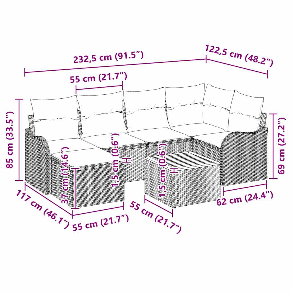 Ensemble de canapé de jardin avec coussin 7 pcs Beige polyrotin