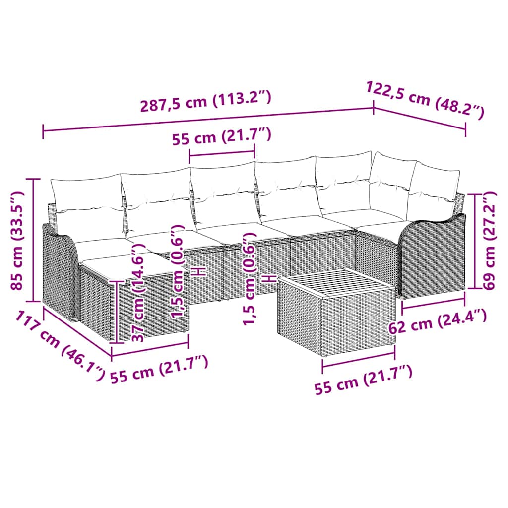 Ensemble de canapé de jardin avec coussin 8 pcs Beige polyrotin