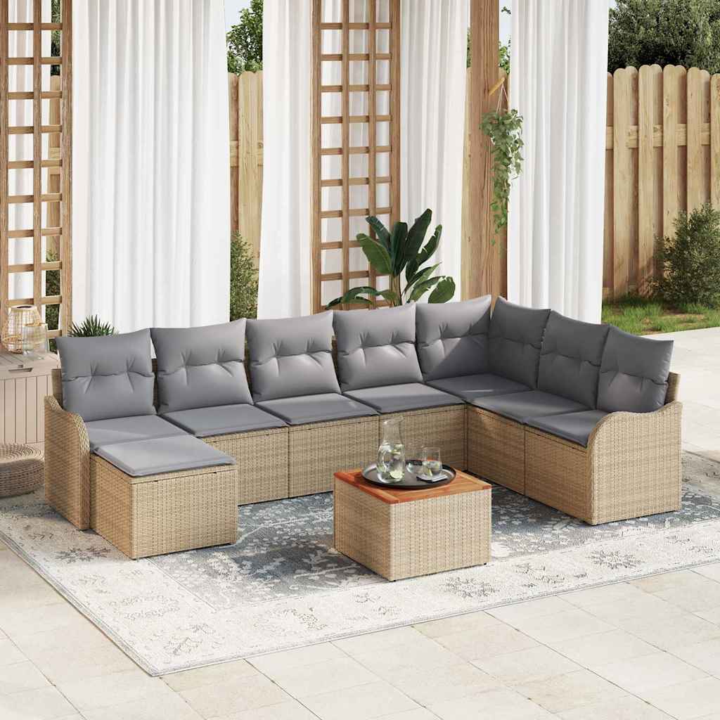 Ensemble de canapé de jardin 9 pc Beige polyrotin