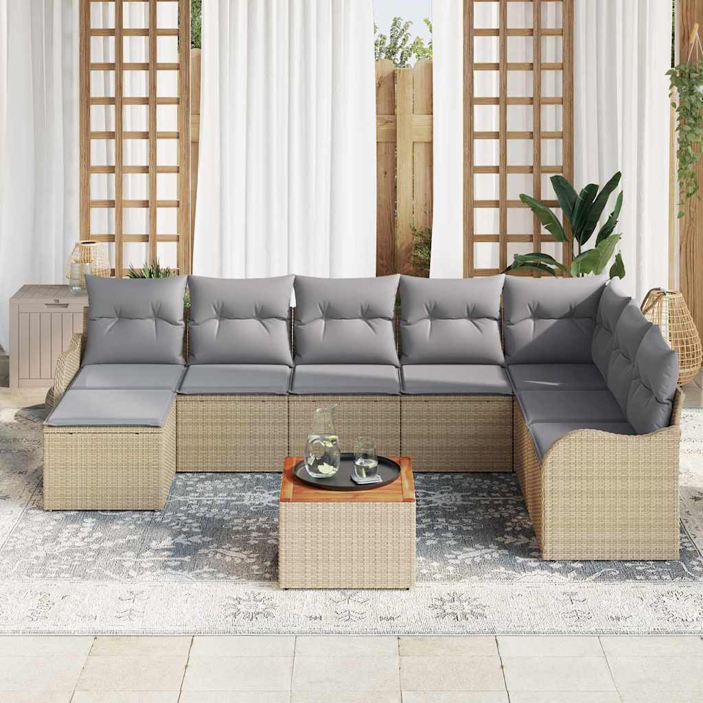 Ensemble de canapé de jardin 9 pc Beige polyrotin