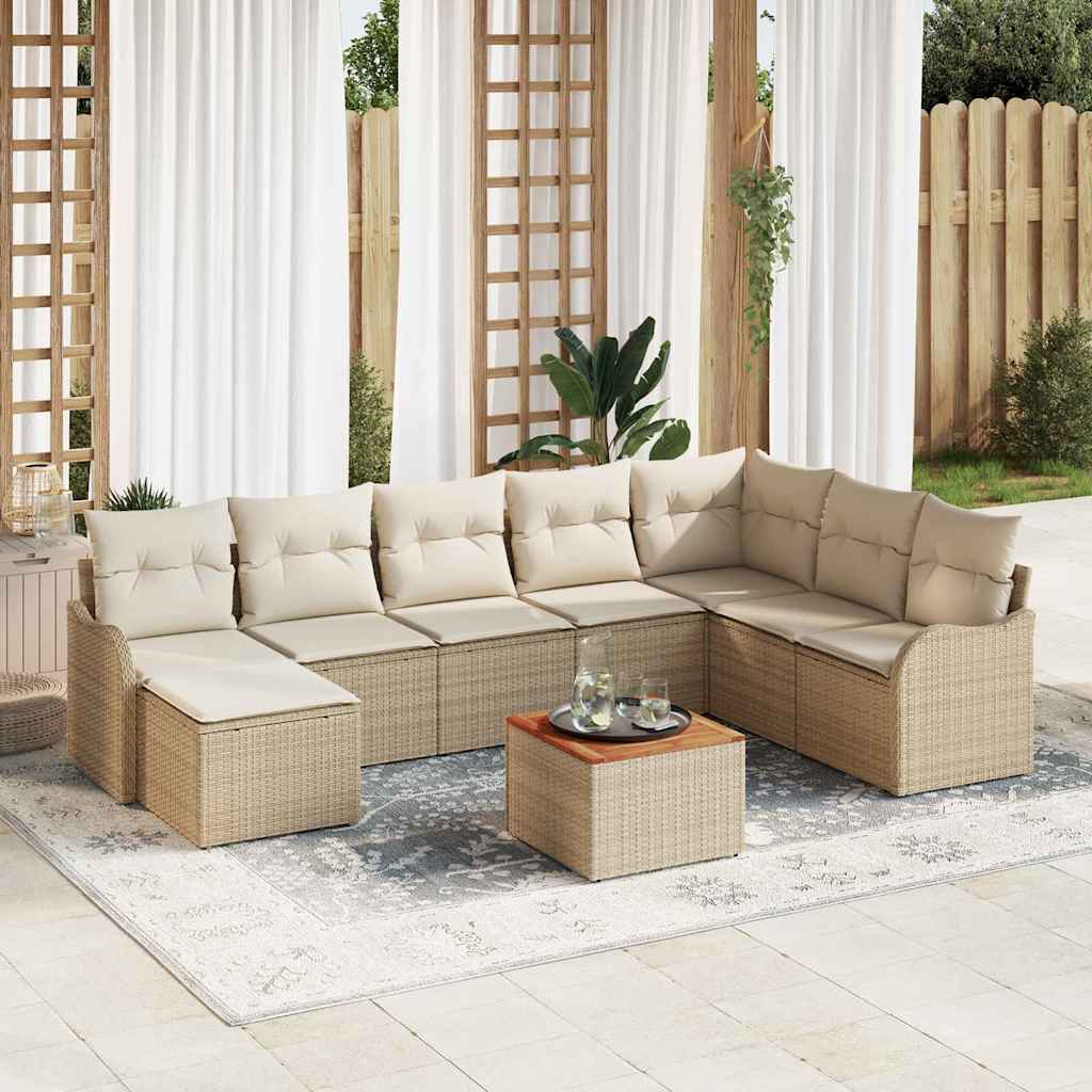 Ensemble de canapé de jardin avec coussin 9 pcs Beige polyrotin - XIOS