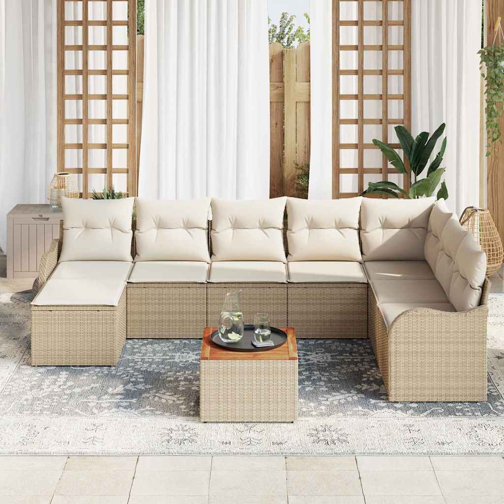 Ensemble de canapé de jardin avec coussin 9 pcs Beige polyrotin - XIOS