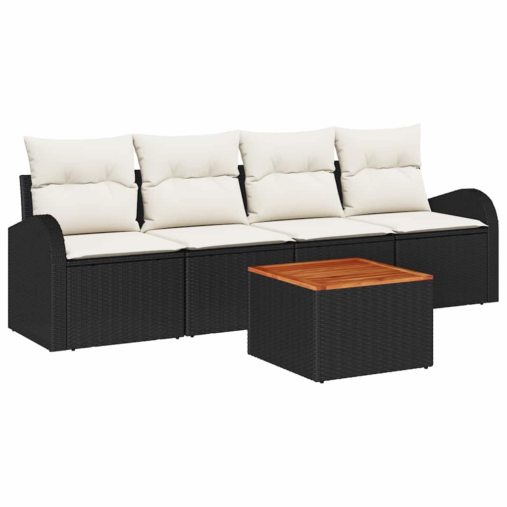Ensemble de canapé de jardin avec coussin 5 pcs Noir polyrotin - XIOS