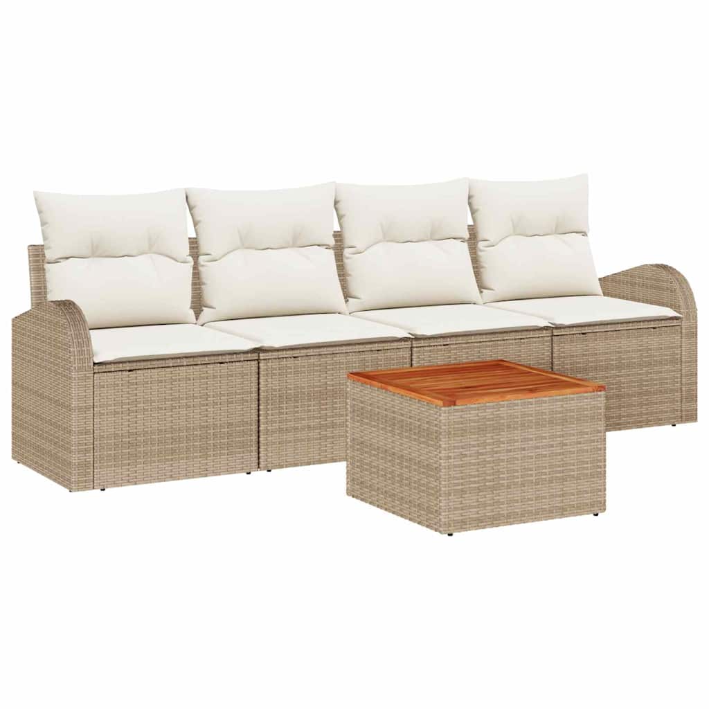 Ensemble de canapé de jardin avec coussin 5 pcs Beige polyrotin