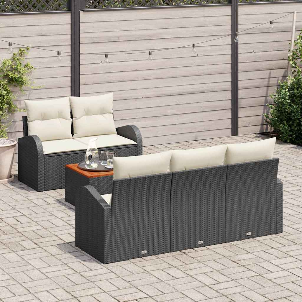 Ensemble de canapé de jardin avec coussin 6 pcs Noir polyrotin