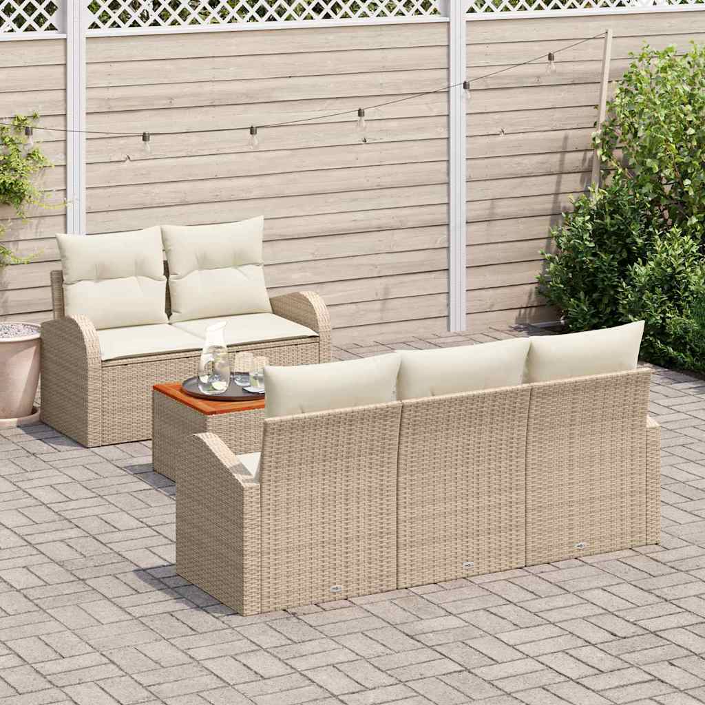 Ensemble de canapé de jardin avec coussin 6 pcs Beige polyrotin