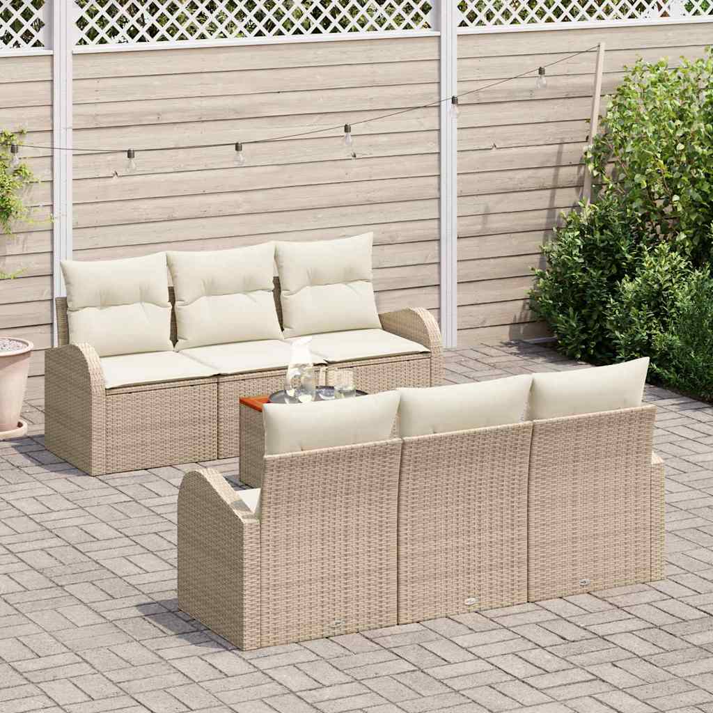 Ensemble de canapé de jardin avec coussin 7 pcs Beige polyrotin