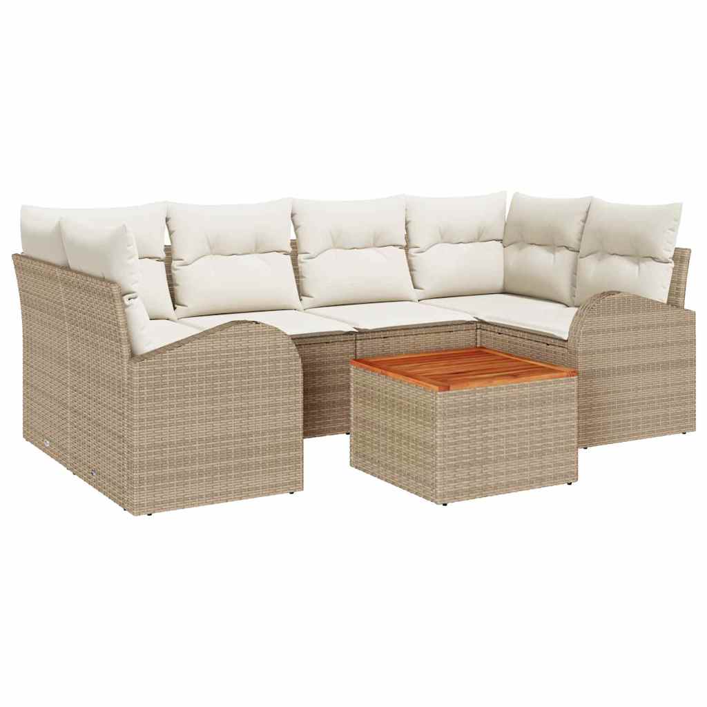Ensemble de canapé de jardin avec coussin 7 pcs Beige polyrotin