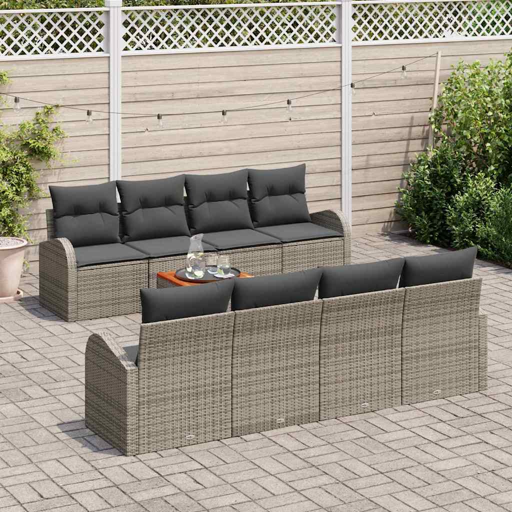 Ensemble de canapé de jardin avec coussin 9 pcs Gris polyrotin