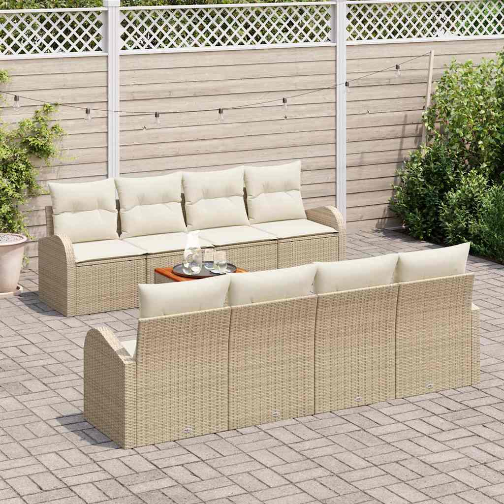 Ensemble de canapé de jardin avec coussin 9 pcs Beige polyrotin