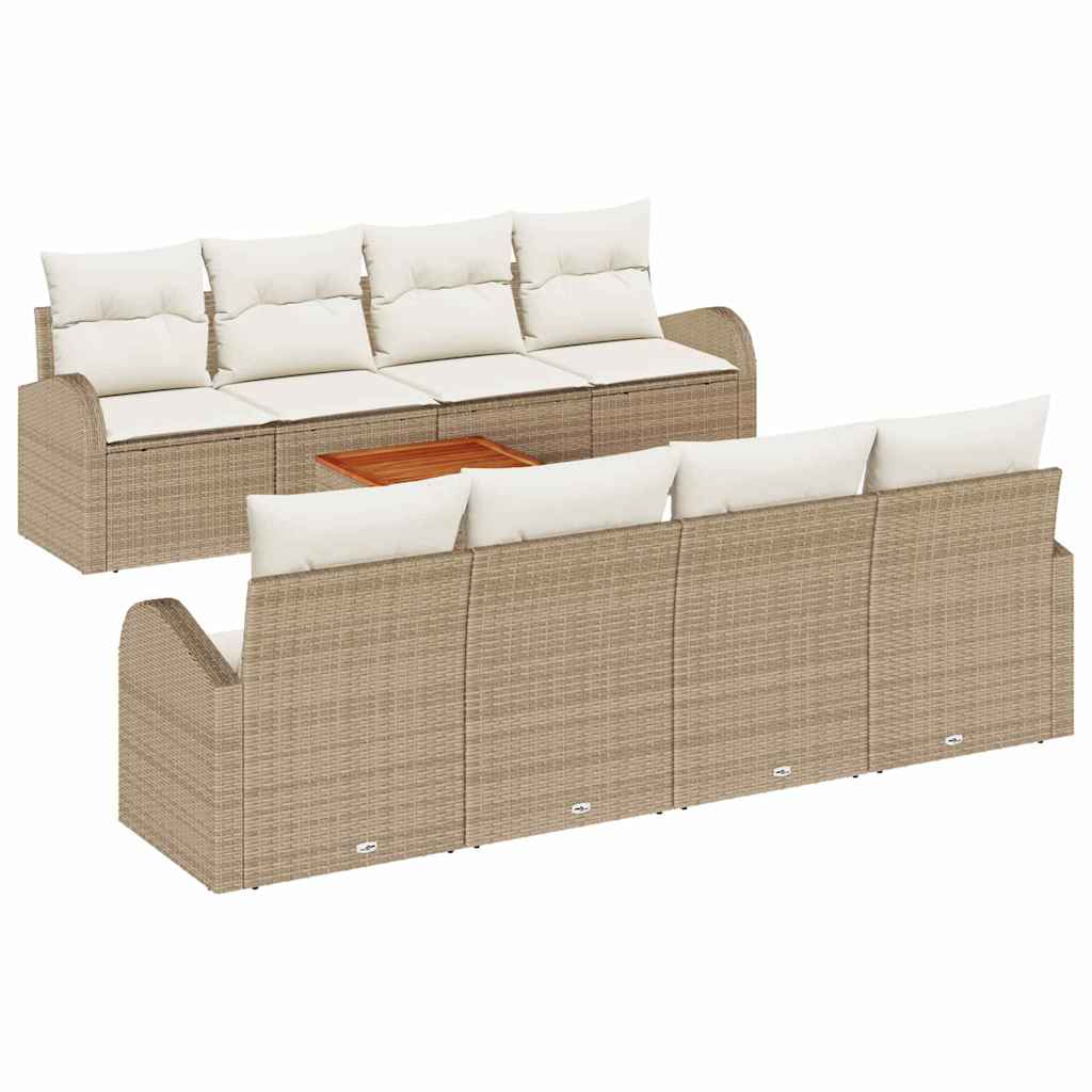 Ensemble de canapé de jardin avec coussin 9 pcs Beige polyrotin
