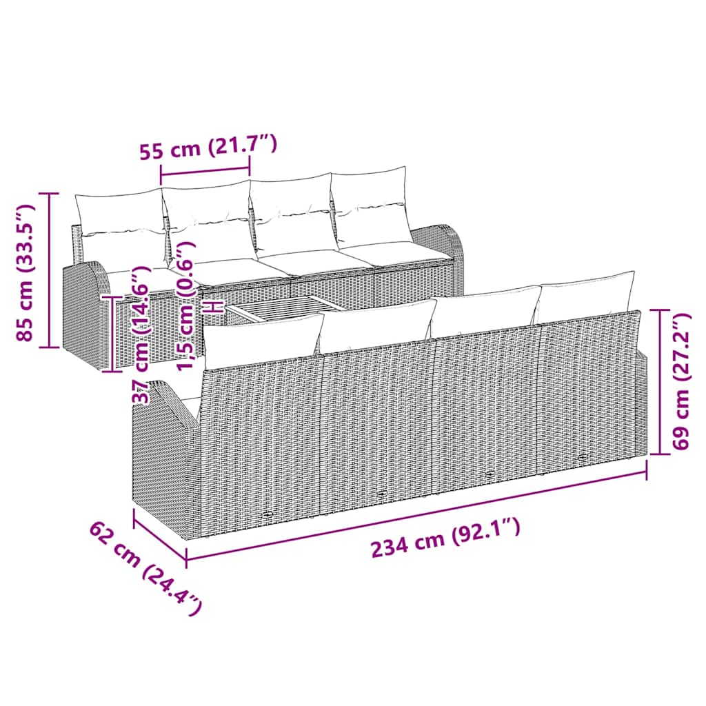 Ensemble de canapé de jardin avec coussin 9 pcs Noir polyrotin