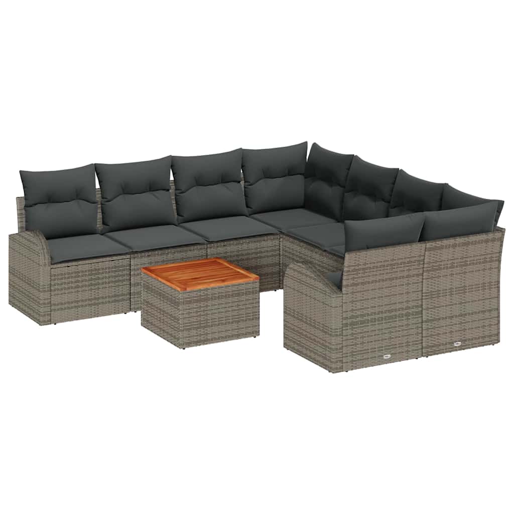Ensemble de canapé de jardin avec coussin 9 pcs Gris polyrotin