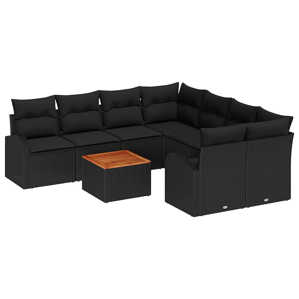 Ensemble de canapé de jardin avec coussin 9 pcs Noir polyrotin