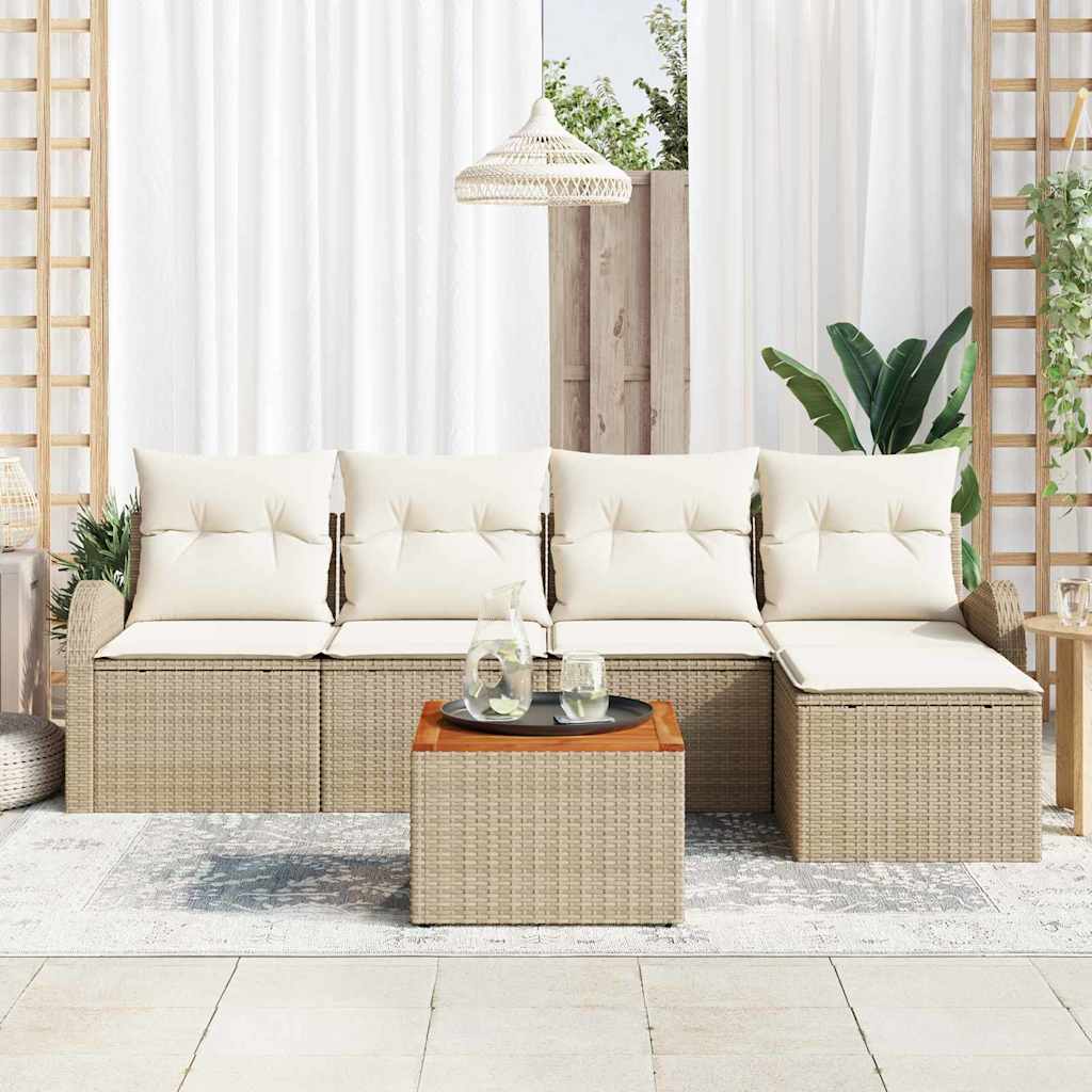 Ensemble de canapé de jardin avec coussin 6 pcs Beige polyrotin