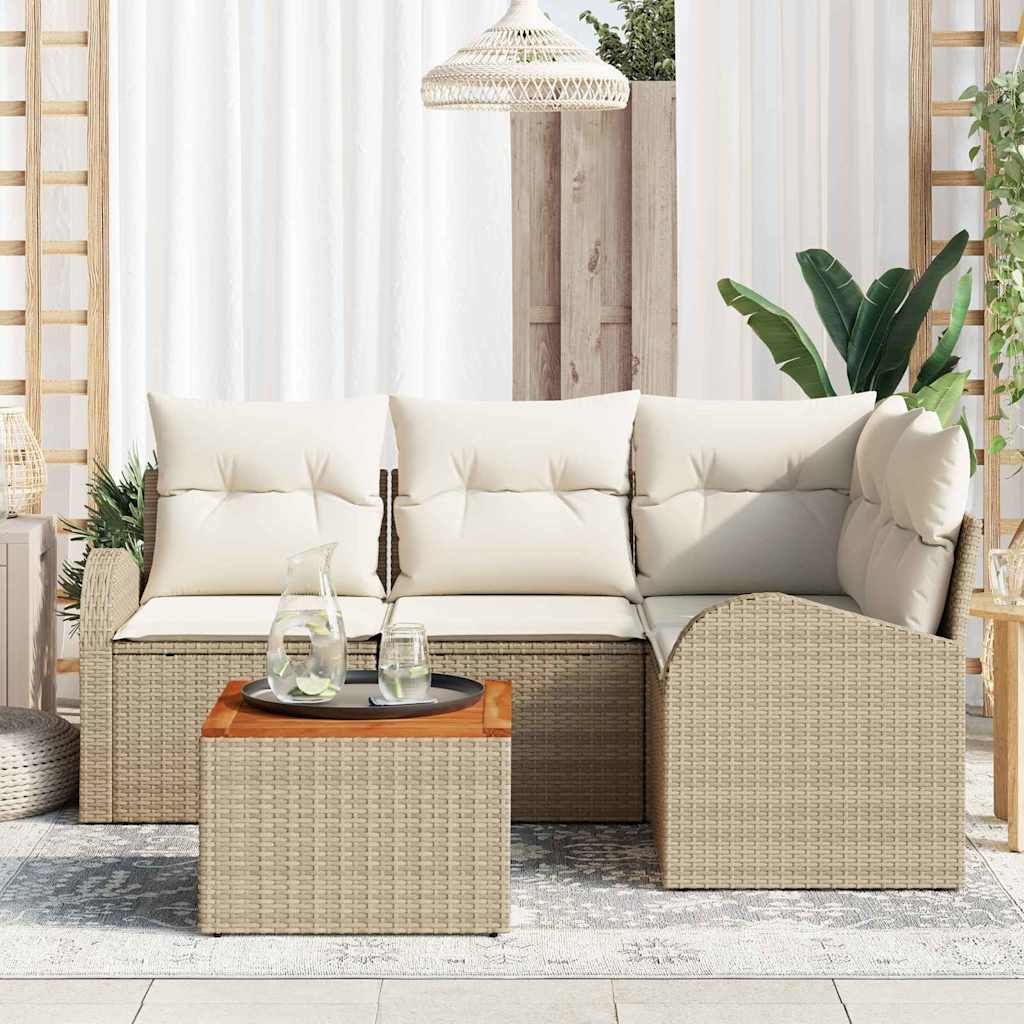 Ensemble de canapé de jardin avec coussin 5 pcs Beige polyrotin