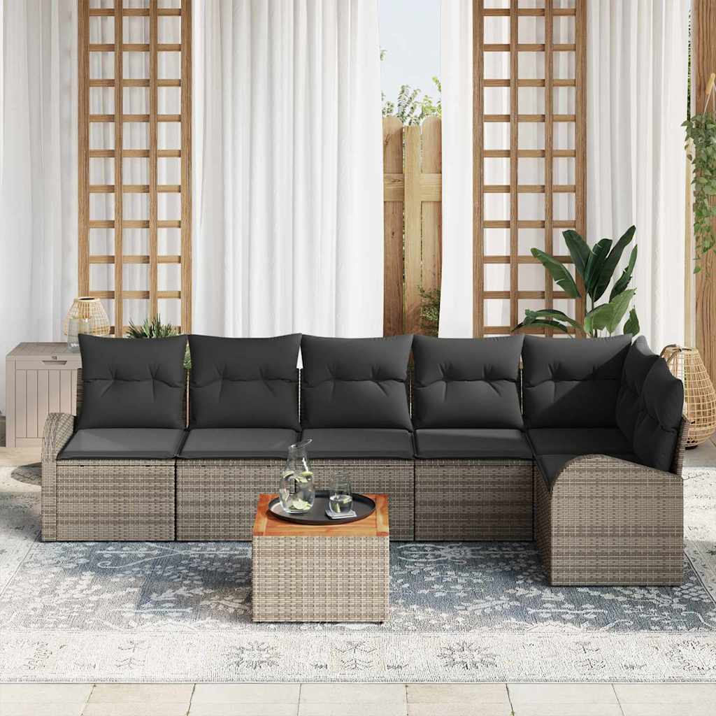 Ensemble de canapé de jardin avec coussin 7 pcs Gris polyrotin
