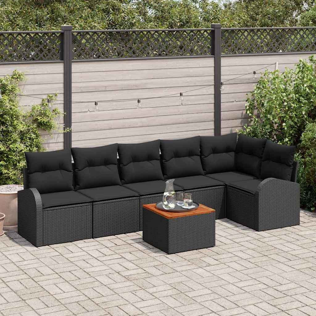 Ensemble de canapé de jardin avec coussin 7 pcs Noir polyrotin