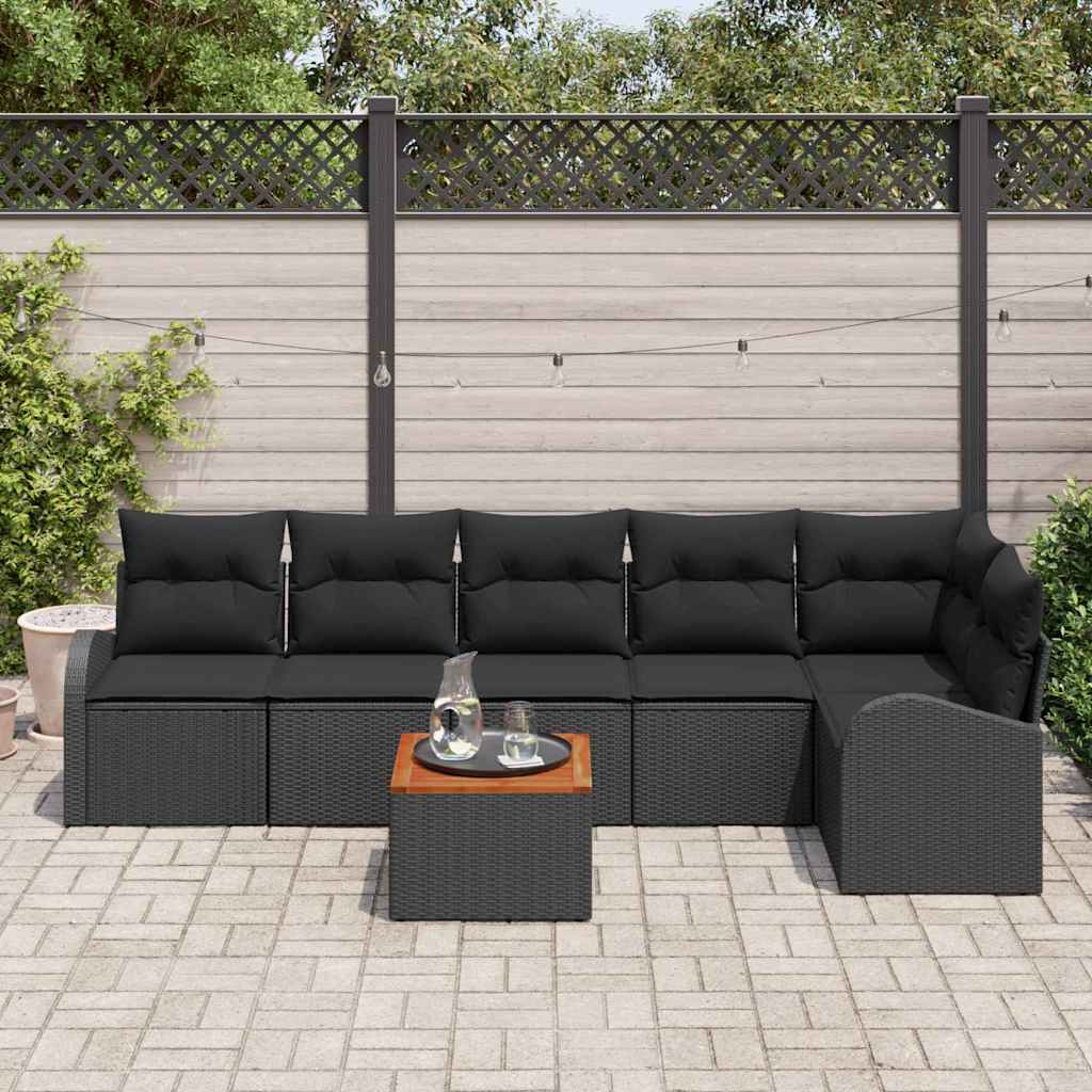 Ensemble de canapé de jardin avec coussin 7 pcs Noir polyrotin