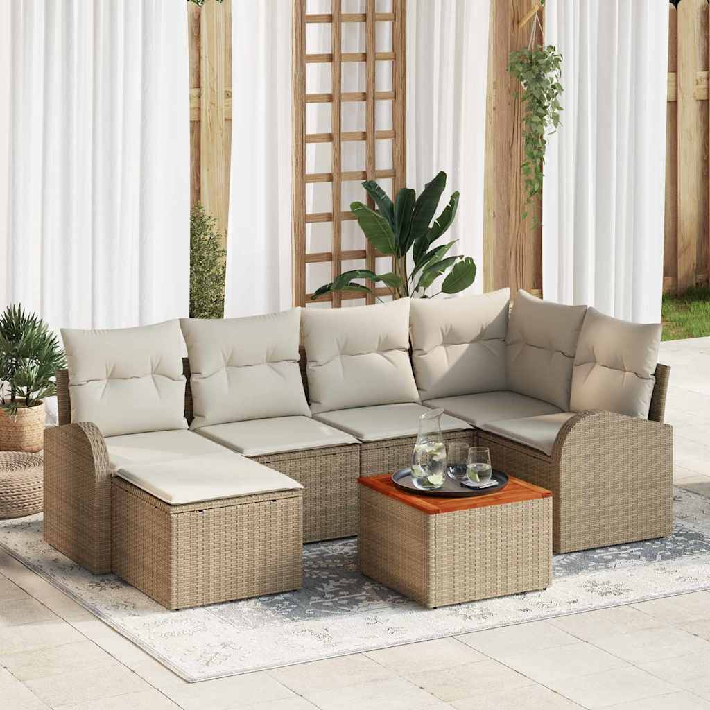Ensemble de canapé de jardin avec coussin 7 pcs Beige polyrotin