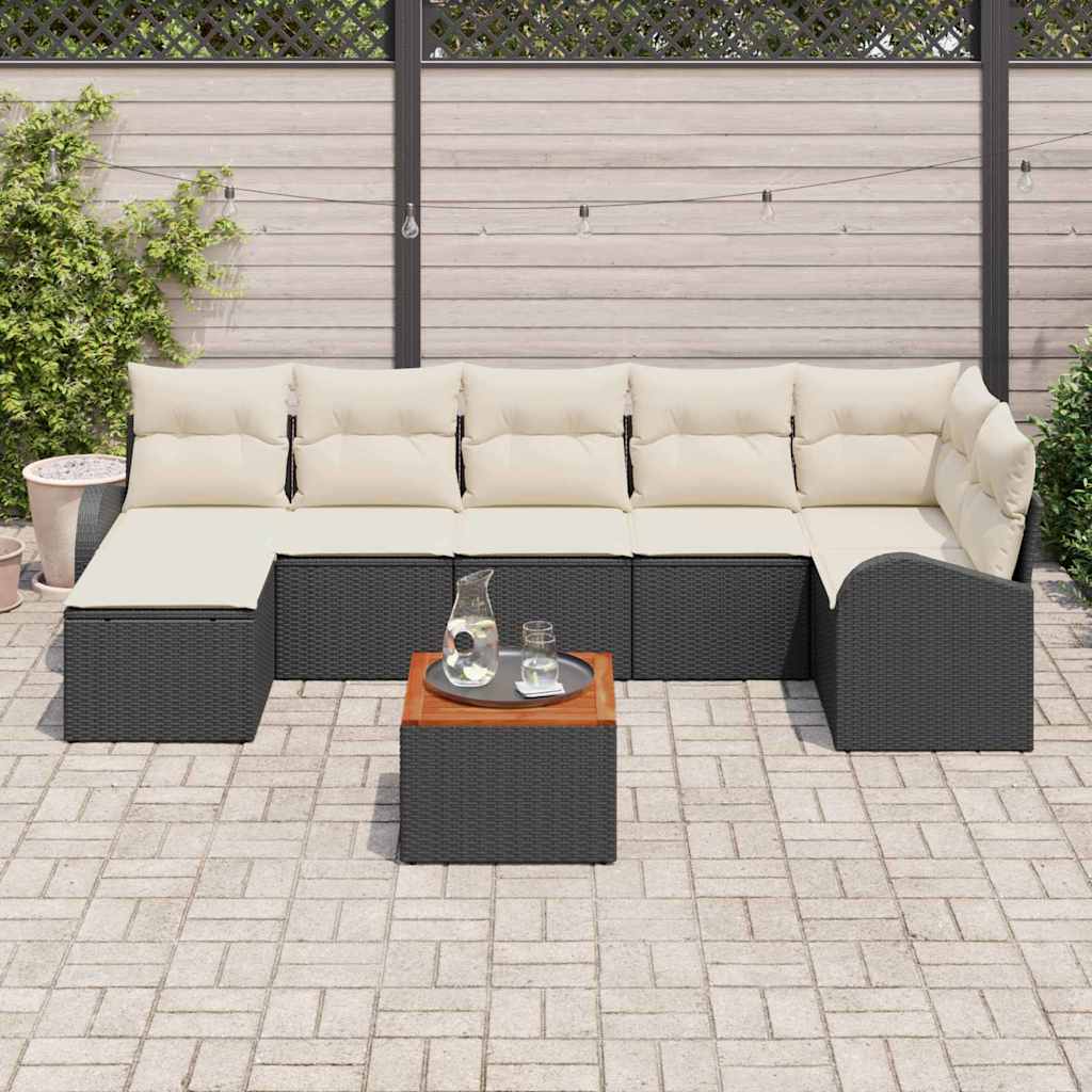 Ensemble de canapé de jardin avec coussin 8 pcs Noir polyrotin