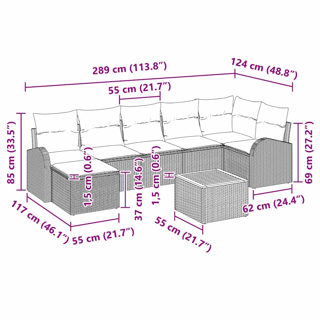 Ensemble de canapé de jardin avec coussin 8 pcs Noir polyrotin