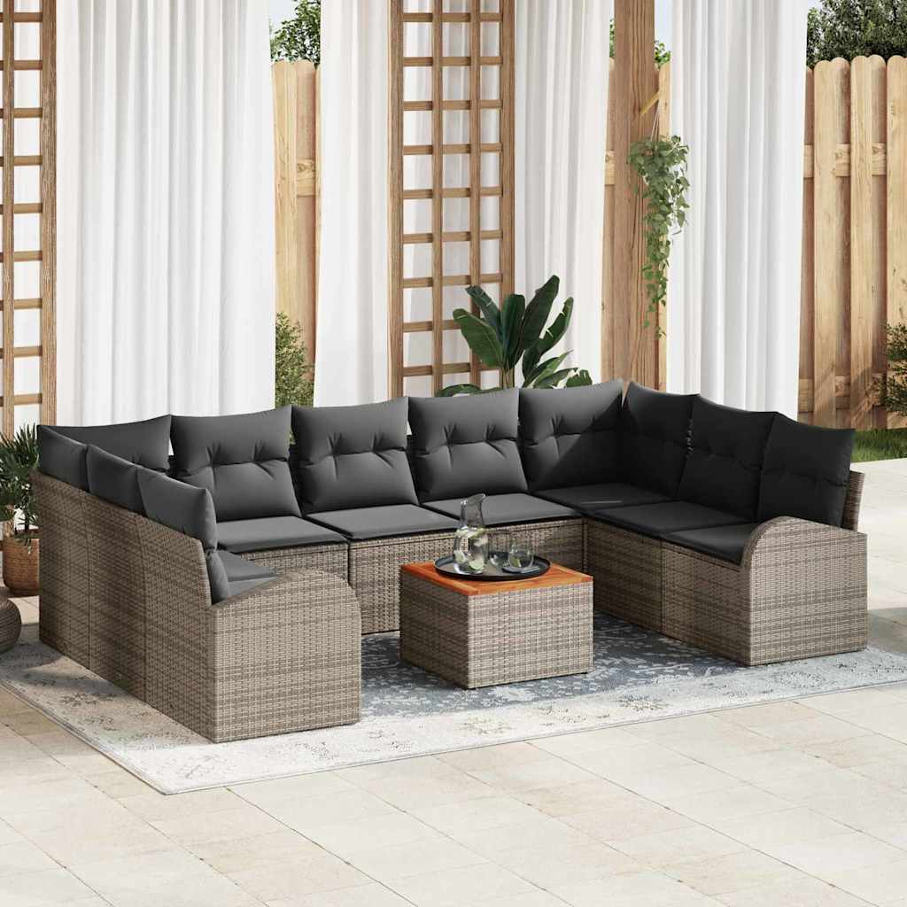 Ensemble de canapé de jardin avec coussin 10 pcs Gris polyrotin