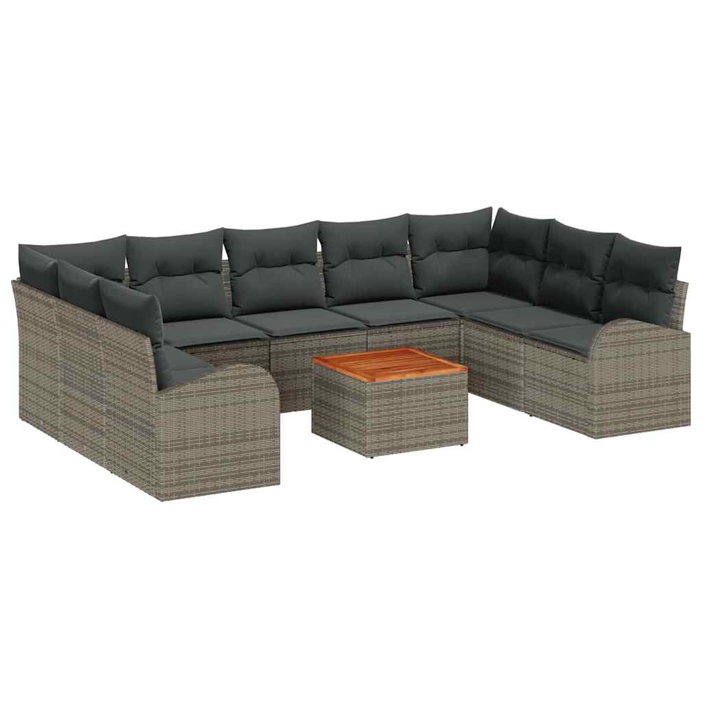Ensemble de canapé de jardin avec coussin 10 pcs Gris polyrotin