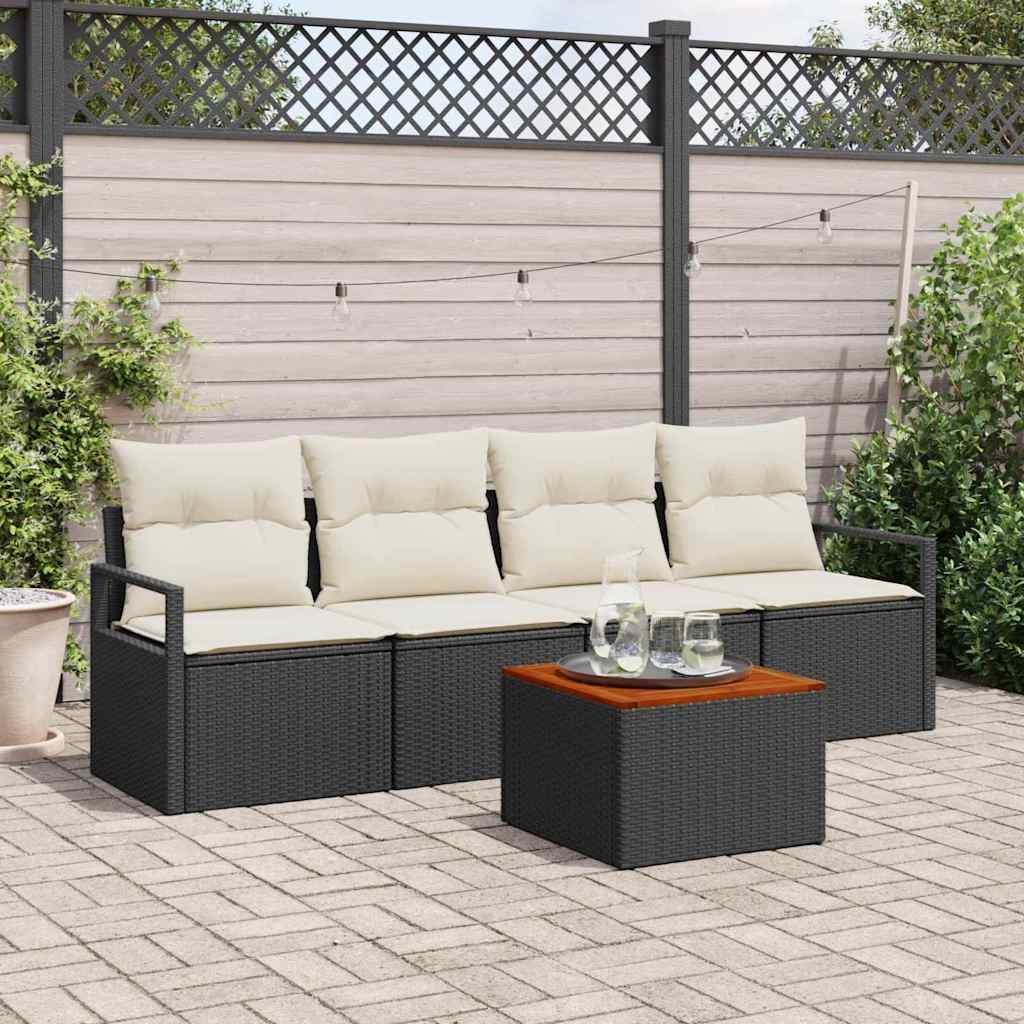 Ensemble de canapé de jardin avec coussin 5 pcs Noir polyrotin