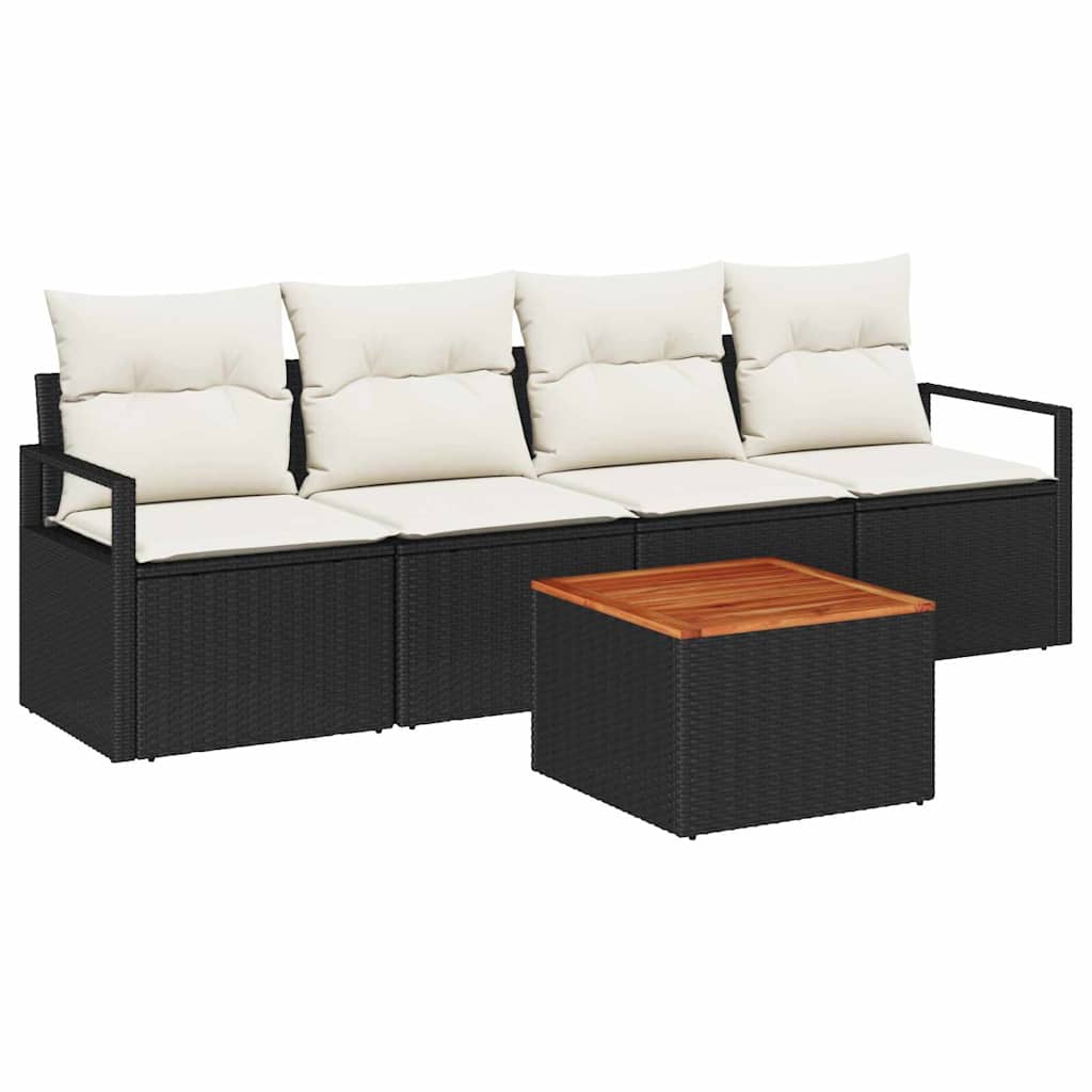 Ensemble de canapé de jardin avec coussin 5 pcs Noir polyrotin