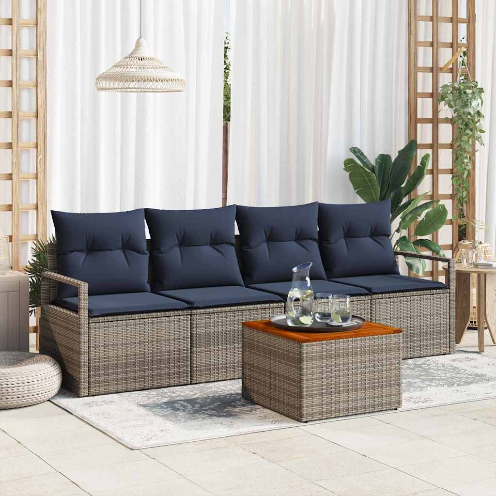 Ensemble de canapé de jardin 5 pc Gris polyrotin