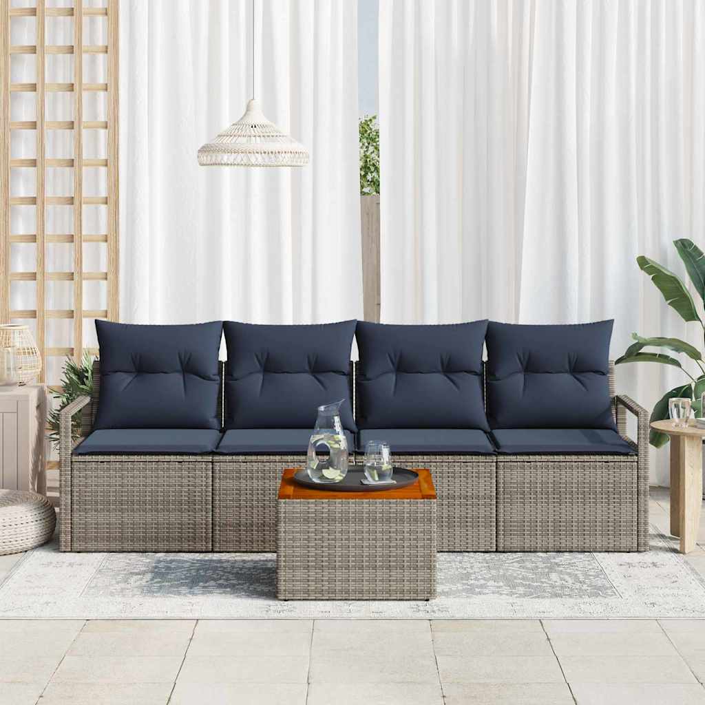 Ensemble de canapé de jardin avec coussin 5 pcs Gris polyrotin