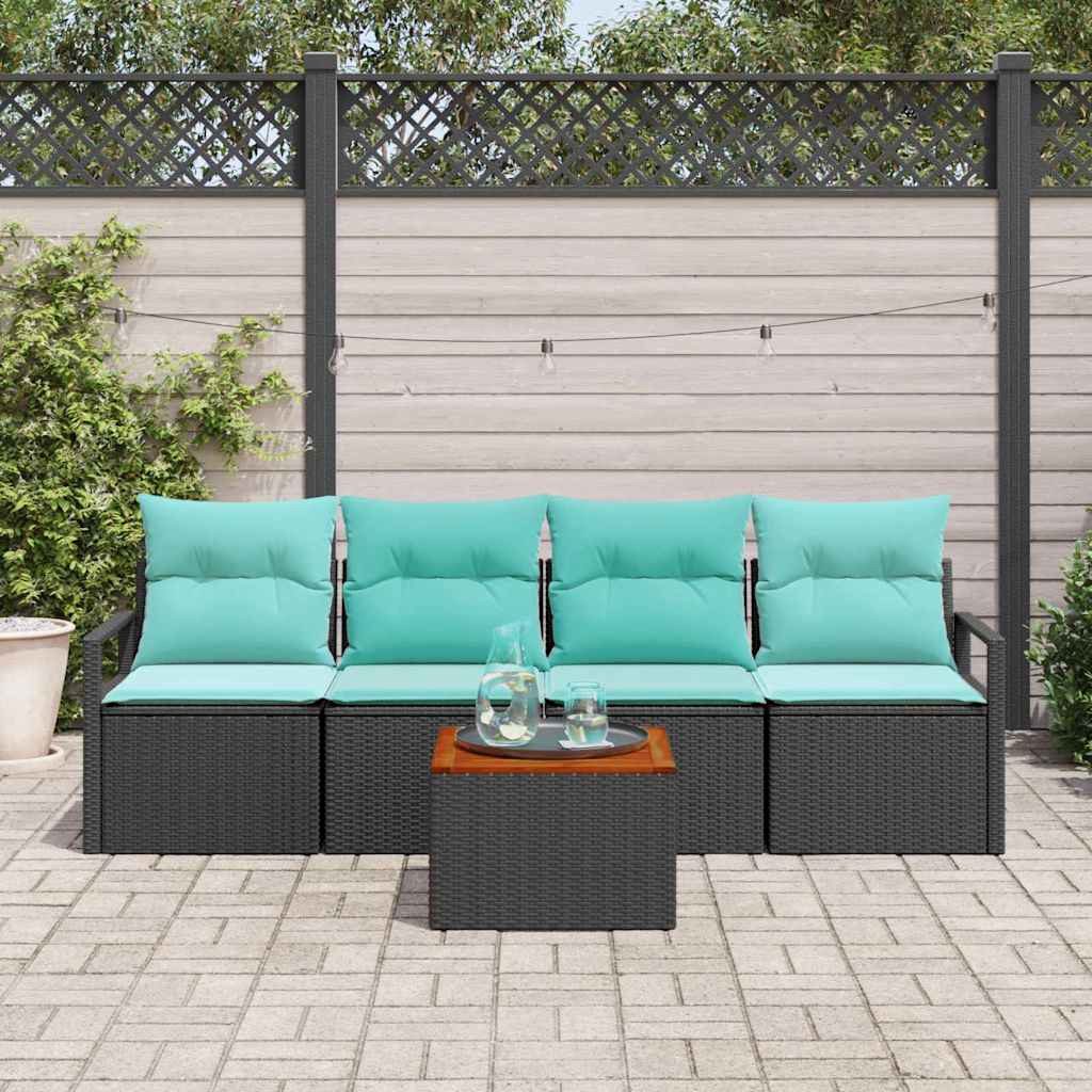 Ensemble de canapé de jardin 5 pc Noir polyrotin