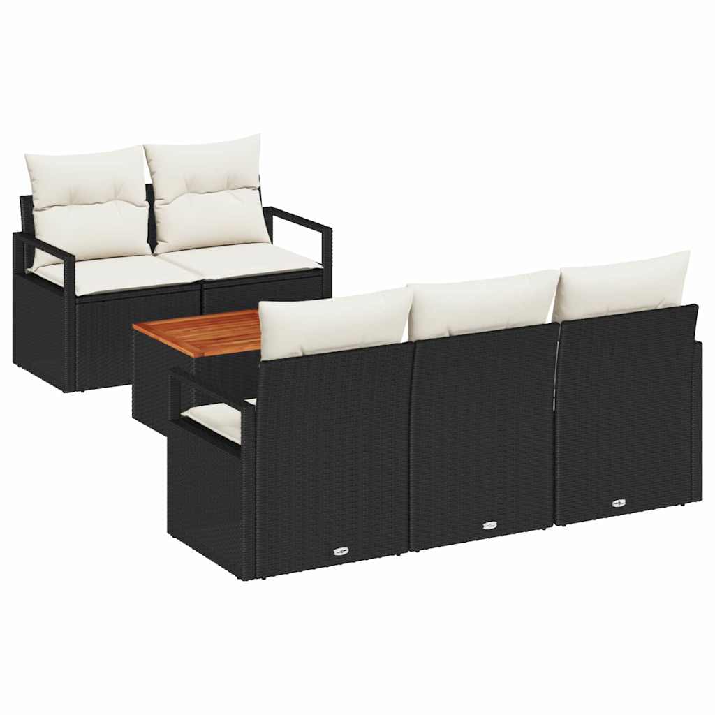 Ensemble de canapé de jardin avec coussin 6 pcs Noir polyrotin