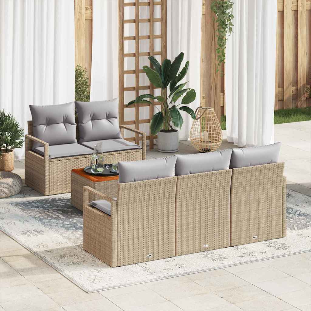 Ensemble de canapé de jardin avec coussin 6 pcs Beige polyrotin - XIOS